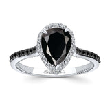 Pear Shaped Black Diamond Halo Ring