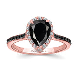 Pear Shaped Black Diamond Halo Ring