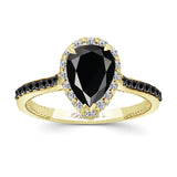 Pear Shaped Black Diamond Halo Ring