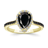 Pear Shaped Black Diamond Halo Ring