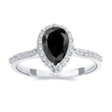 Pear Shaped Black And White Diamond Halo Ring