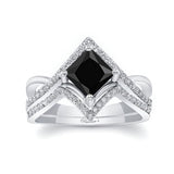 Unique Princess Cut Black And White Diamond Wedding Set