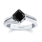 Princess Cut Black And White Diamond Split Shank Ring
