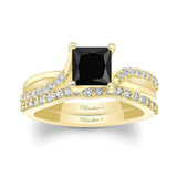 Princess Cut Black And White Diamond Ring Set