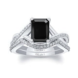 2 Carat Emerald Cut Black And White Diamond Ring Set