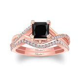 One Carat Princess Cut Black And White Diamond Bridal Set
