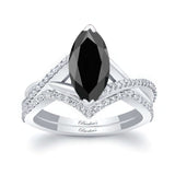 3 Carat Marquise Black And White Diamond Ring Set
