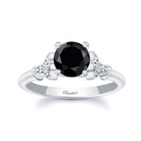 Petite Leaf Black And White Diamond Engagement Ring