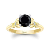 Petite Leaf Black And White Diamond Engagement Ring