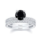 Black And White Diamond Halo Wedding Set