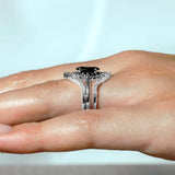 Marquise Cut Black Diamond Wedding Set With 2 White Diamond Bands