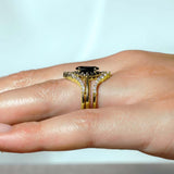 Marquise Cut Black Diamond Wedding Set With 2 White Diamond Bands