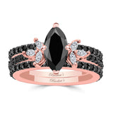 Marquise Cut Black Diamond Bridal Set With 2 Bands