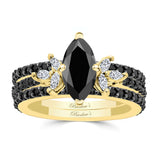 Marquise Cut Black Diamond Bridal Set With 2 Bands