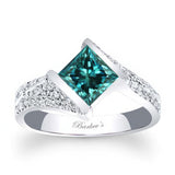 Pave Princess Cut Blue And White Diamond Ring