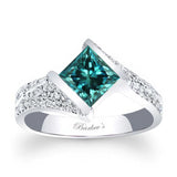Pave Princess Cut Blue And White Diamond Ring