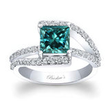 Split Shank Princess Cut Blue And White Diamond Ring