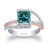 Split Shank Princess Cut Blue And White Diamond Ring
