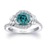 Blue And White Diamond Flower Engagement Ring