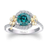 Blue And White Diamond Flower Engagement Ring