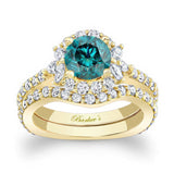 Unique Halo Blue And White Diamond Bridal Set