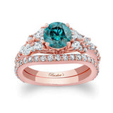 Vintage Marquise Blue And White Diamond Bridal Set