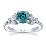 Marquise And Round Blue And White Diamond Engagement Ring