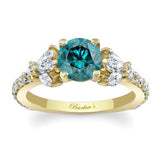 Marquise And Round Blue And White Diamond Engagement Ring