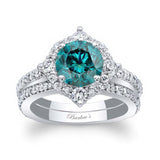2 Carat Halo Blue And White Diamond Bridal Set