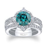 2 Carat Halo Blue And White Diamond Set With 2 Bands