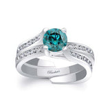 0.75 Carat Blue And White Diamond Interlocking Bridal Set