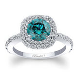 Double Halo Round Blue And White Diamond Engagement Ring