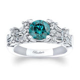 Baguette And Round Blue And White Diamond Ring