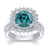 3 Carat Blue And White Diamond Engagement Ring Set