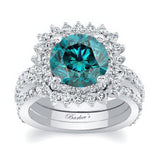 3 Carat Blue And White Diamond Engagement Ring Set With 2 Bands