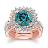 3 Carat Blue And White Diamond Engagement Ring Set With 2 Bands