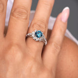 Blue And White Diamond Sunflower Engagement Ring