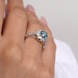 Blue And White Diamond Sunflower Engagement Ring