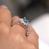 Blue And White Diamond Sunflower Engagement Ring