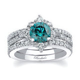Classic Halo Blue And White Diamond Bridal Set With 2 Bands