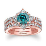 Classic Halo Blue And White Diamond Bridal Set With 2 Bands