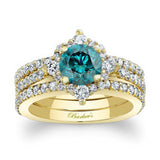 Classic Halo Blue And White Diamond Bridal Set With 2 Bands