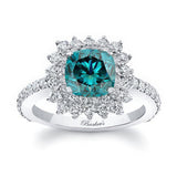 Starburst Blue And White Diamond Engagement Ring