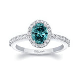 Oval Blue And White Diamond Halo Engagement Ring