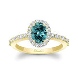 Oval Blue And White Diamond Halo Engagement Ring
