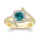 Split Shank Cushion Cut Blue And White Diamond Halo Ring