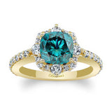 Halo Cushion Cut Blue And White Diamond Ring