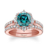 Halo Cushion Cut Blue And White Diamond Wedding Ring Set
