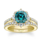 Halo Cushion Cut Blue And White Diamond Wedding Ring Set