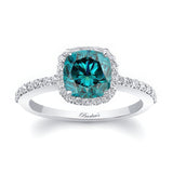 1 Carat Cushion Cut Blue And White Diamond Halo Engagement Ring